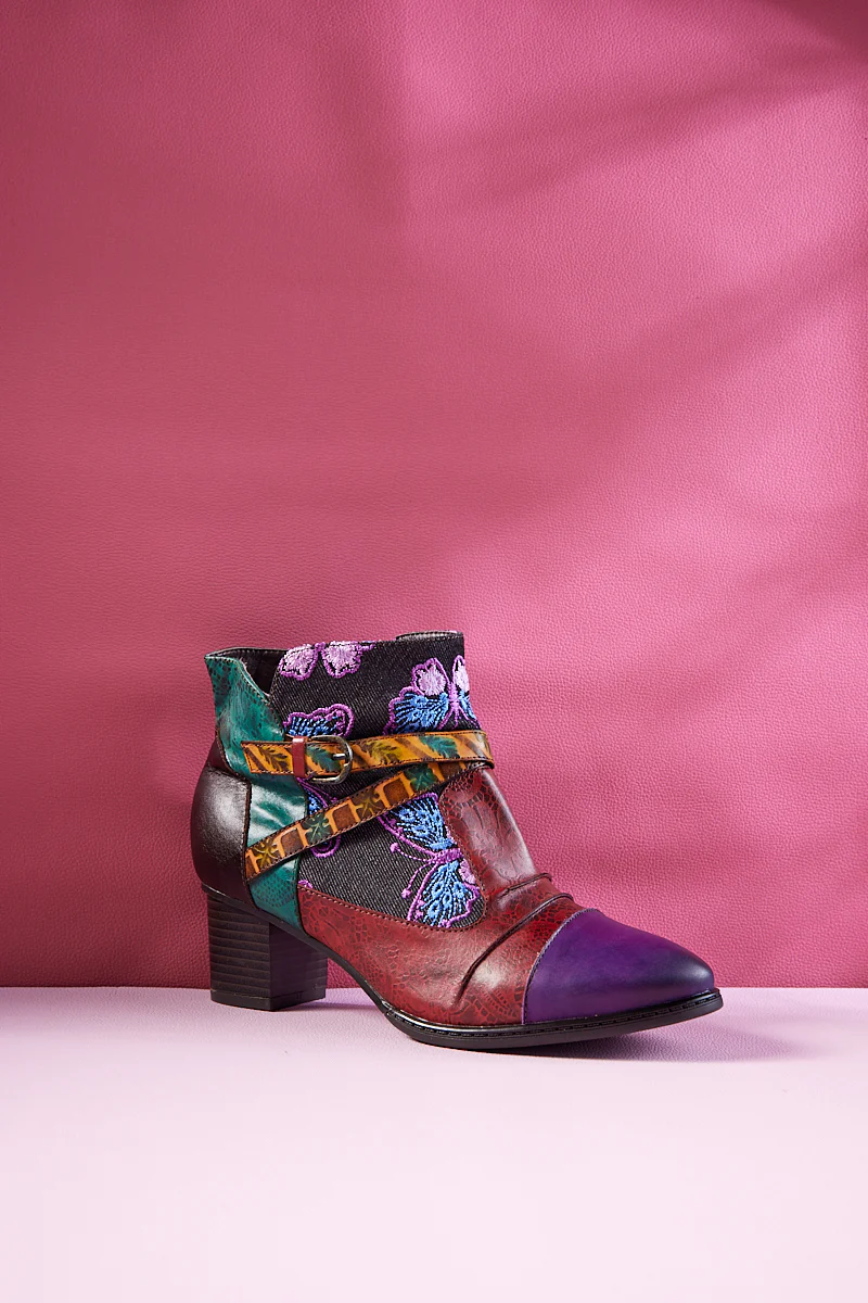 Soffia | Thalia Butterfly Embroidered Leather Ankle Boots - Image 9