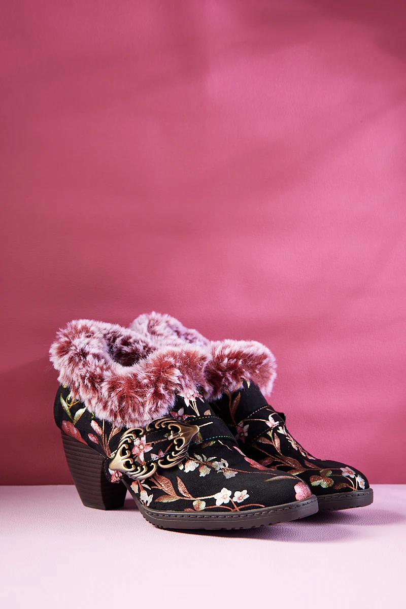 Soffia | Thalia Lily Blossom Leather Low Ankle Boots - Pink - Image 2