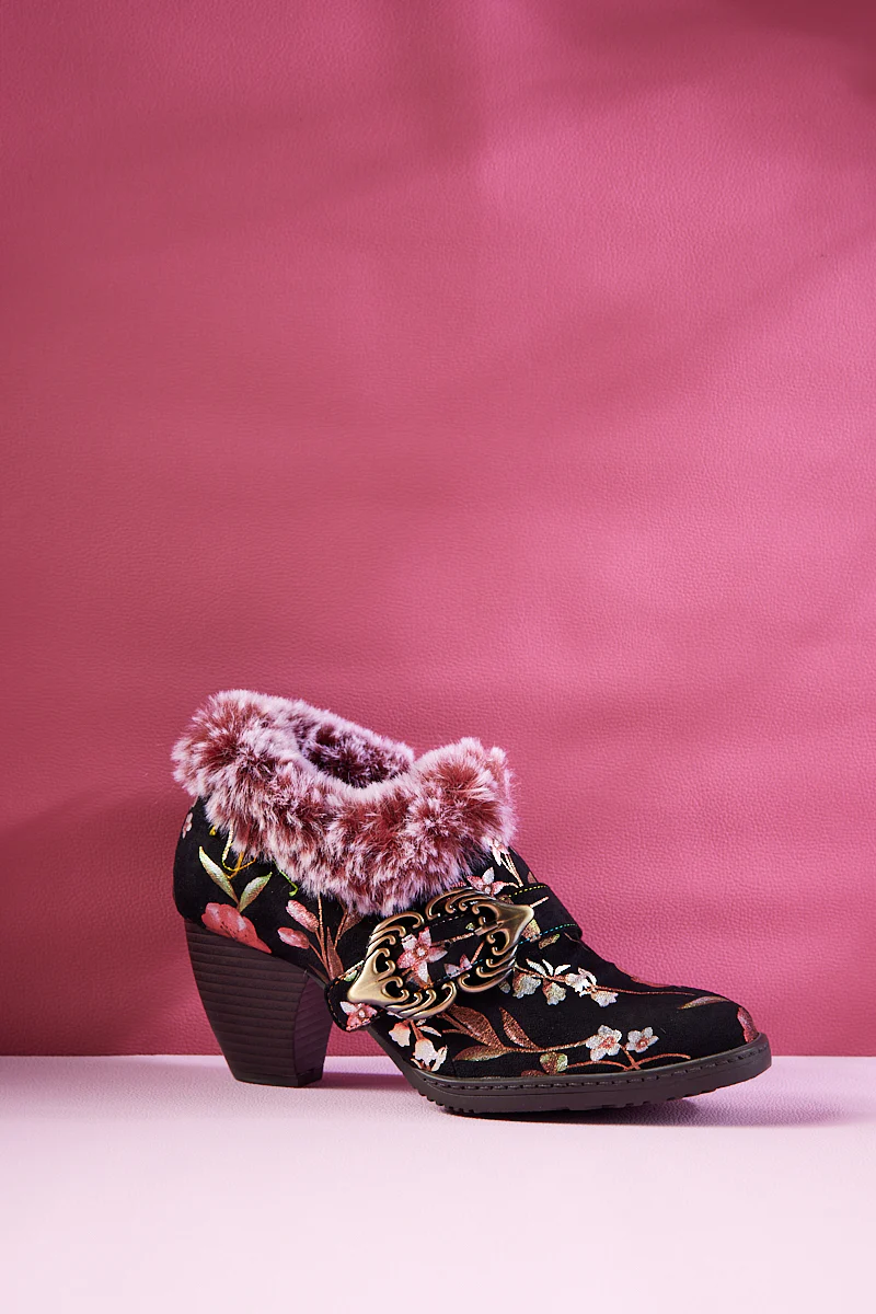 Soffia | Thalia Lily Blossom Leather Low Ankle Boots - Pink - Image 3