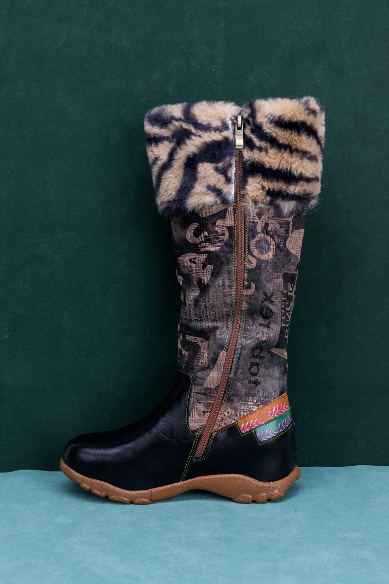 SOFFIA | TIGER PATTERN FUR CIRCUM LEATHER TIE-ACCENT BOOT - Image 12