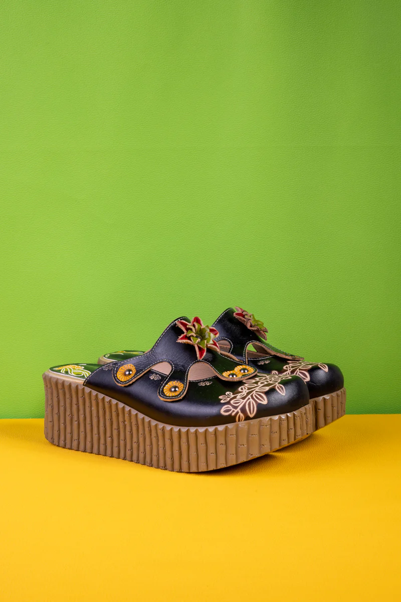 Soffia | Timeless Beauty Floral Embossed Leather Platform Clog - Image 2