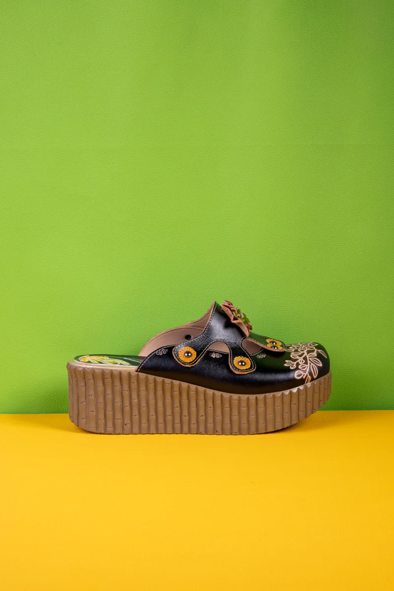 Soffia | Timeless Beauty Floral Embossed Leather Platform Clog - Image 3