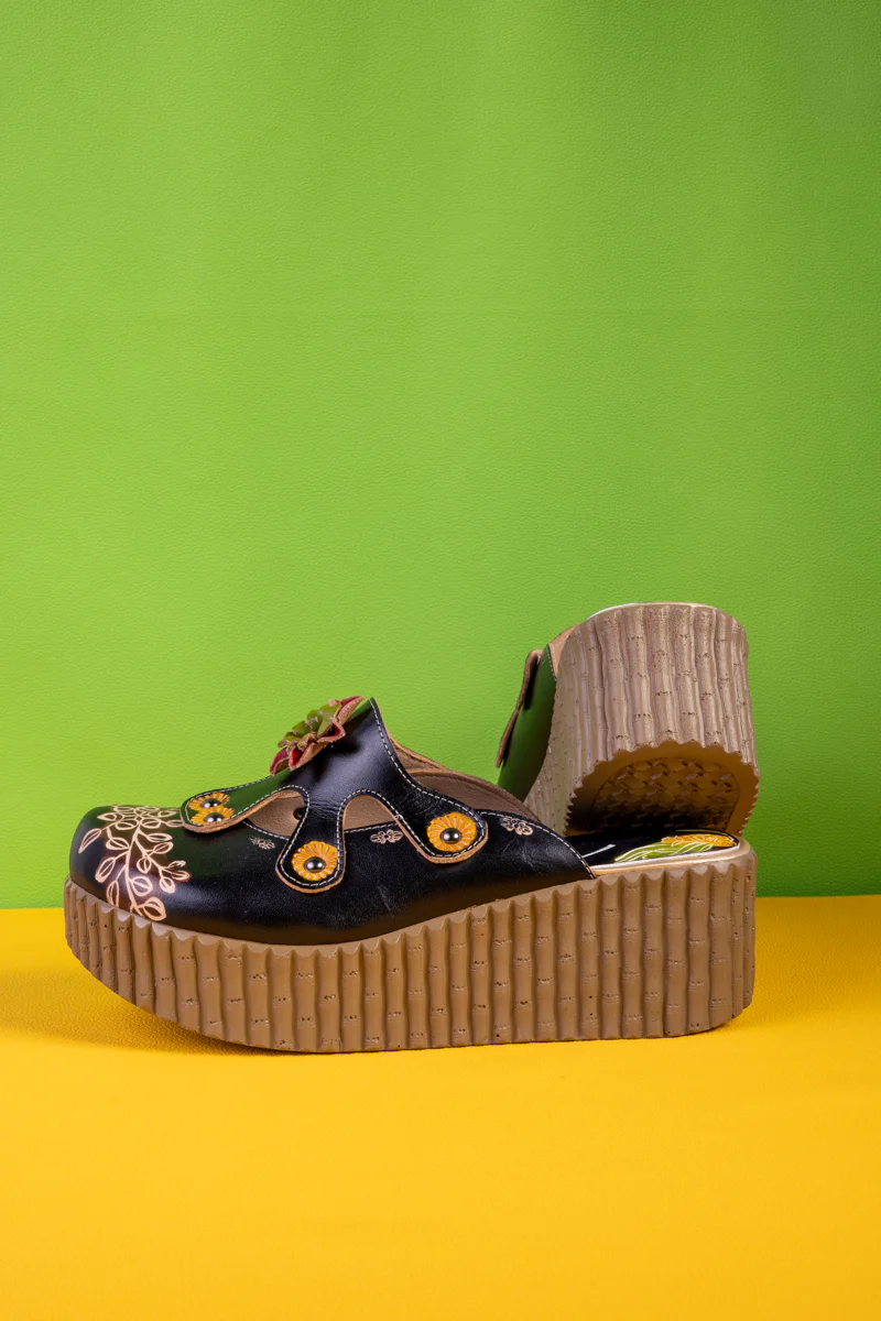 Soffia | Timeless Beauty Floral Embossed Leather Platform Clog - Image 4