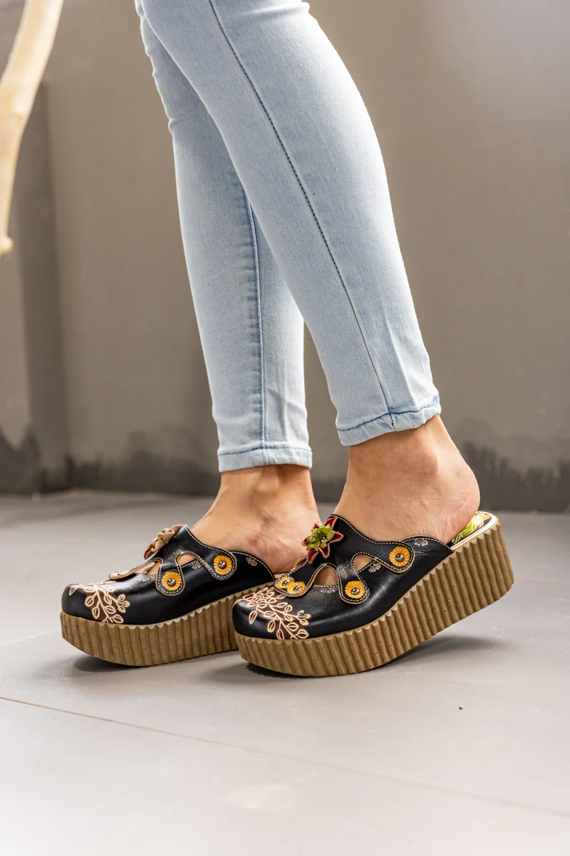Soffia | Timeless Beauty Floral Embossed Leather Platform Clog - Image 6