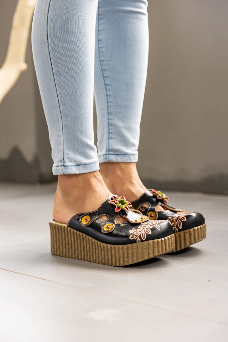 Soffia | Timeless Beauty Floral Embossed Leather Platform Clog - Image 7