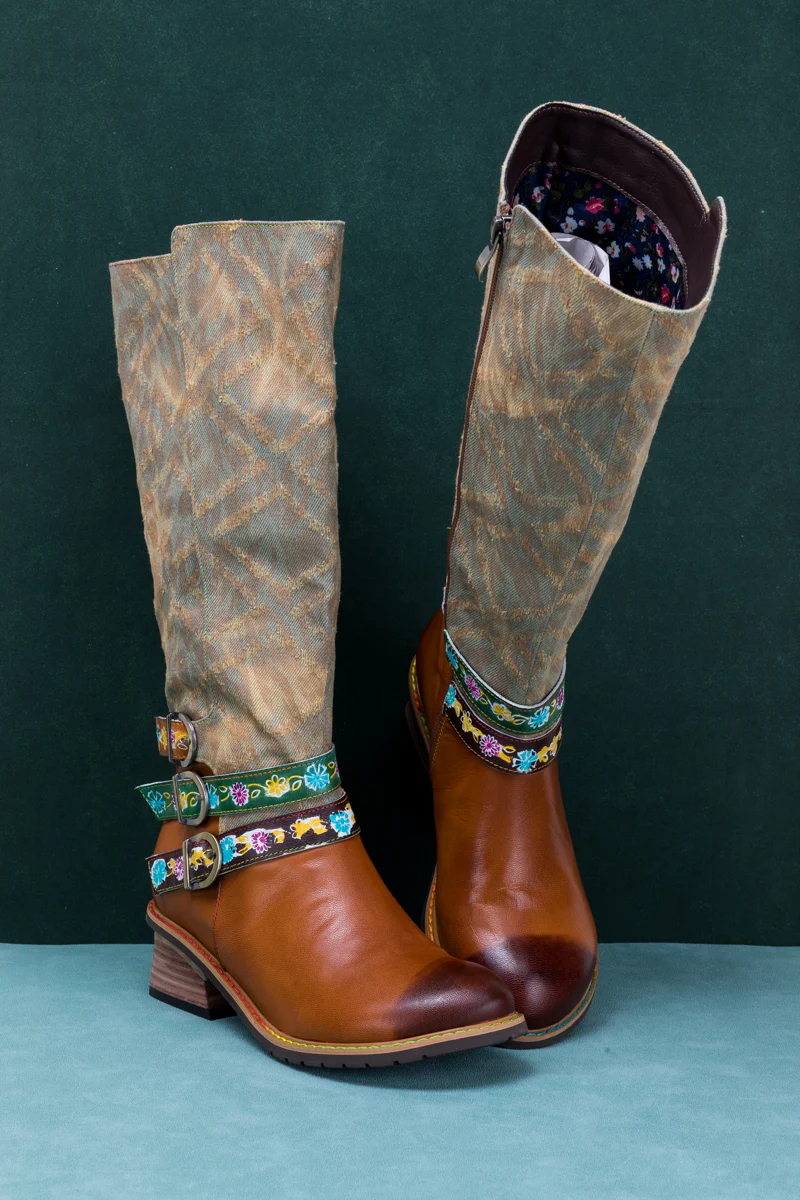 SOFFIA | TRI-STRAP CANVAS LEATHER KNEE HIGH BOOT - Image 10