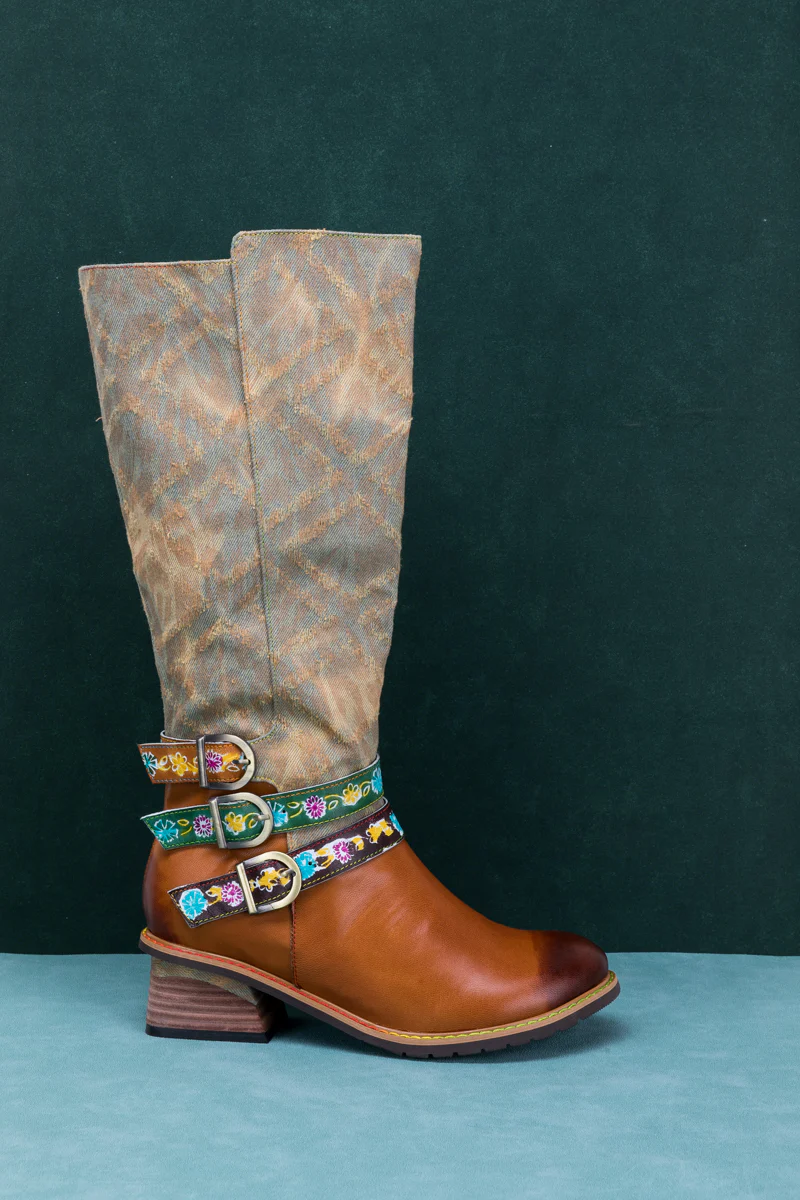 SOFFIA | TRI-STRAP CANVAS LEATHER KNEE HIGH BOOT - Image 11