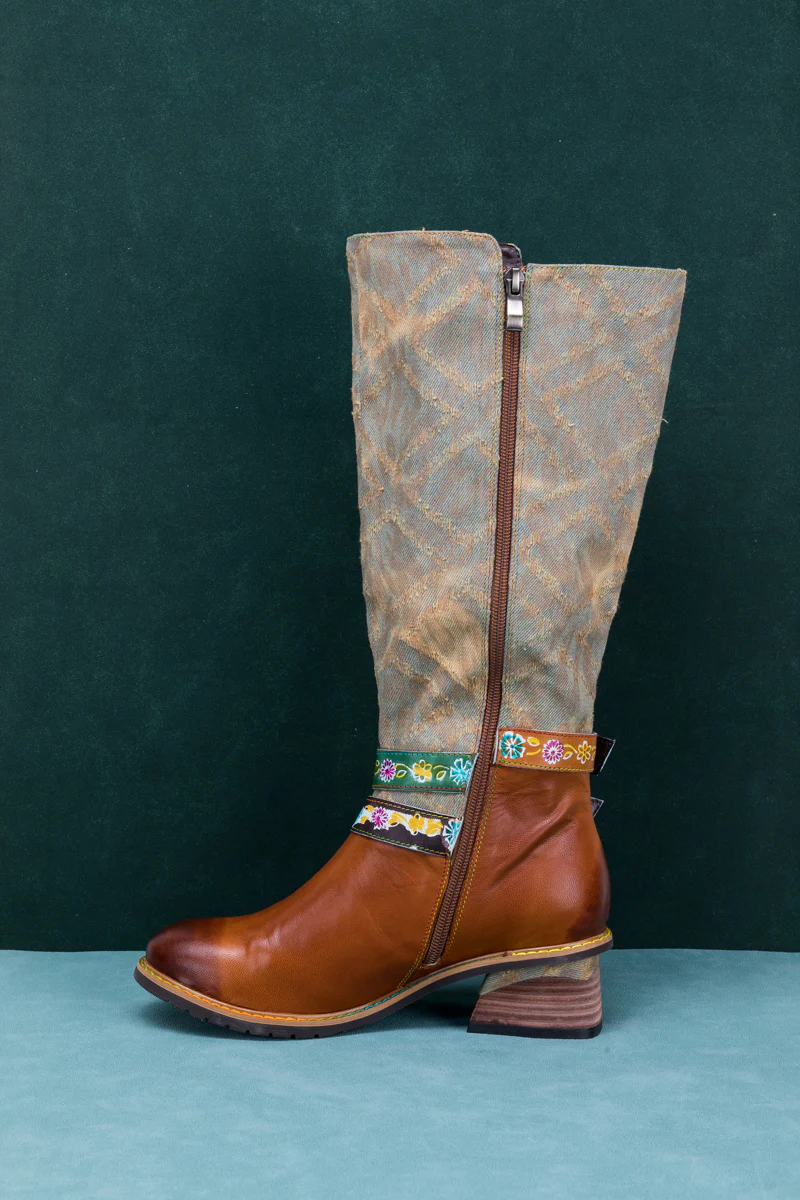 SOFFIA | TRI-STRAP CANVAS LEATHER KNEE HIGH BOOT - Image 12