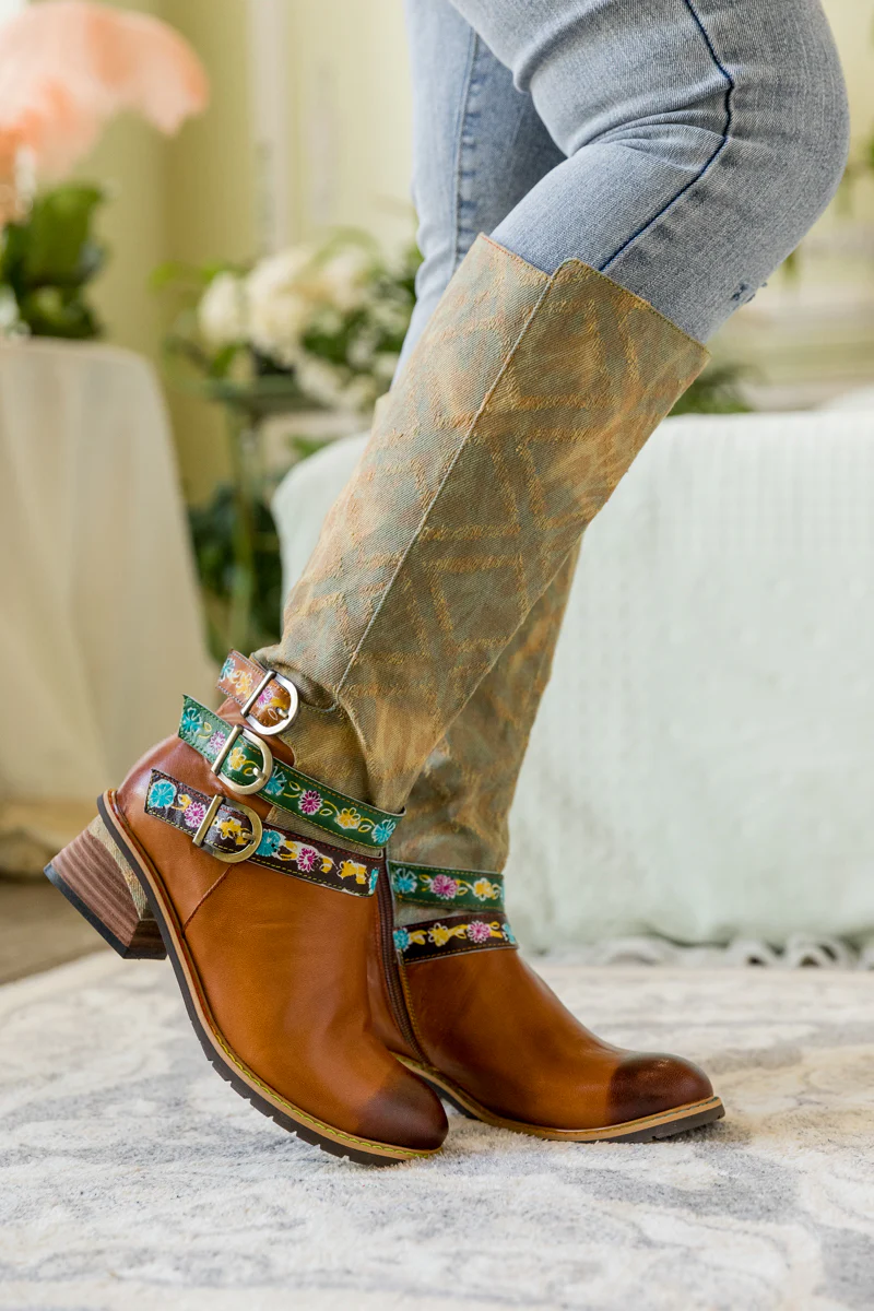 SOFFIA | TRI-STRAP CANVAS LEATHER KNEE HIGH BOOT - Image 2