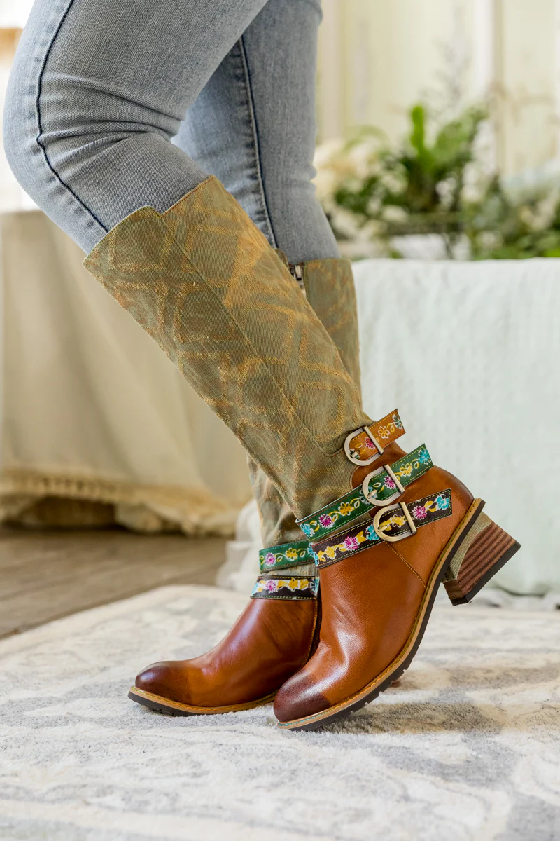 SOFFIA | TRI-STRAP CANVAS LEATHER KNEE HIGH BOOT - Image 4