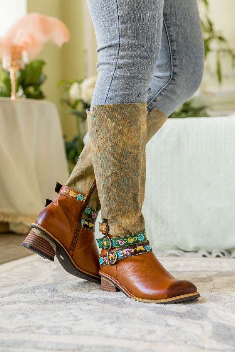 SOFFIA | TRI-STRAP CANVAS LEATHER KNEE HIGH BOOT - Image 5