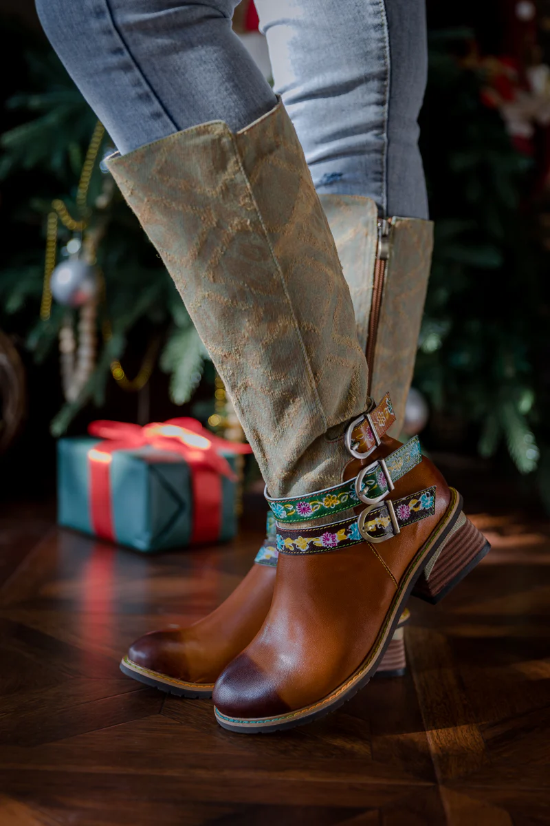 SOFFIA | TRI-STRAP CANVAS LEATHER KNEE HIGH BOOT - Image 6