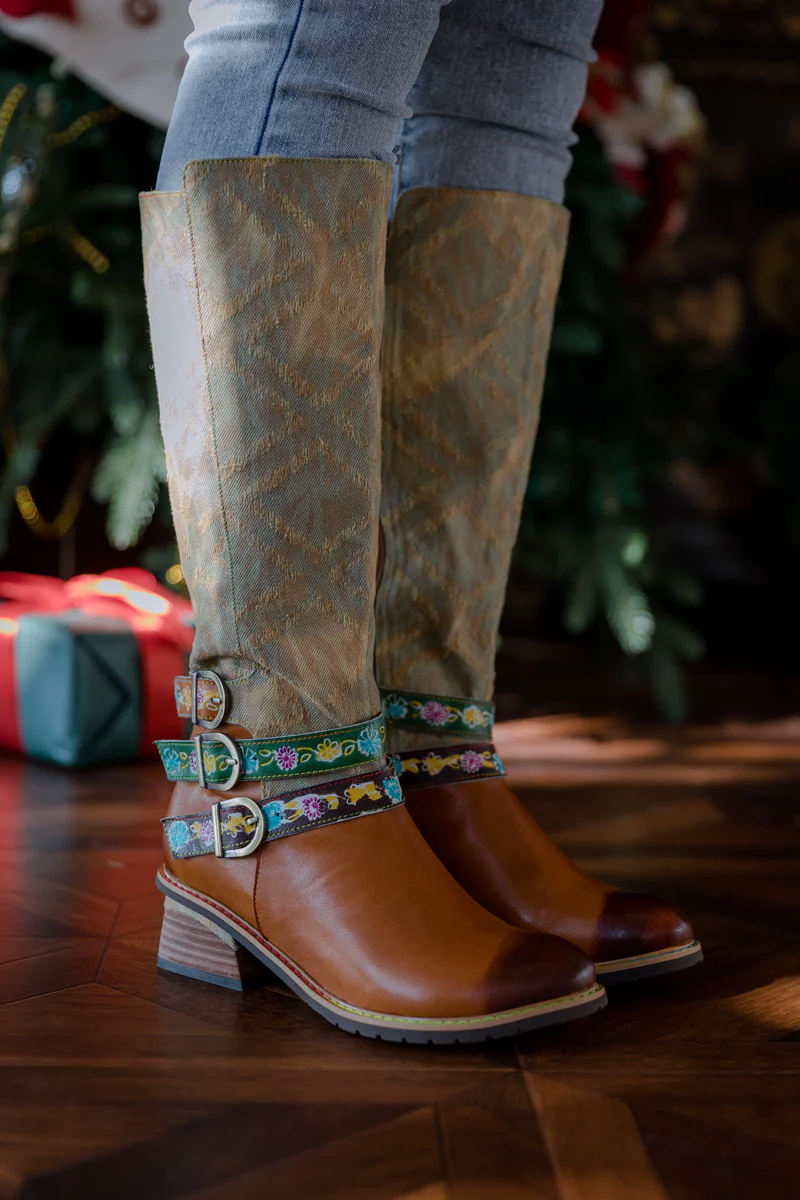 SOFFIA | TRI-STRAP CANVAS LEATHER KNEE HIGH BOOT - Image 7