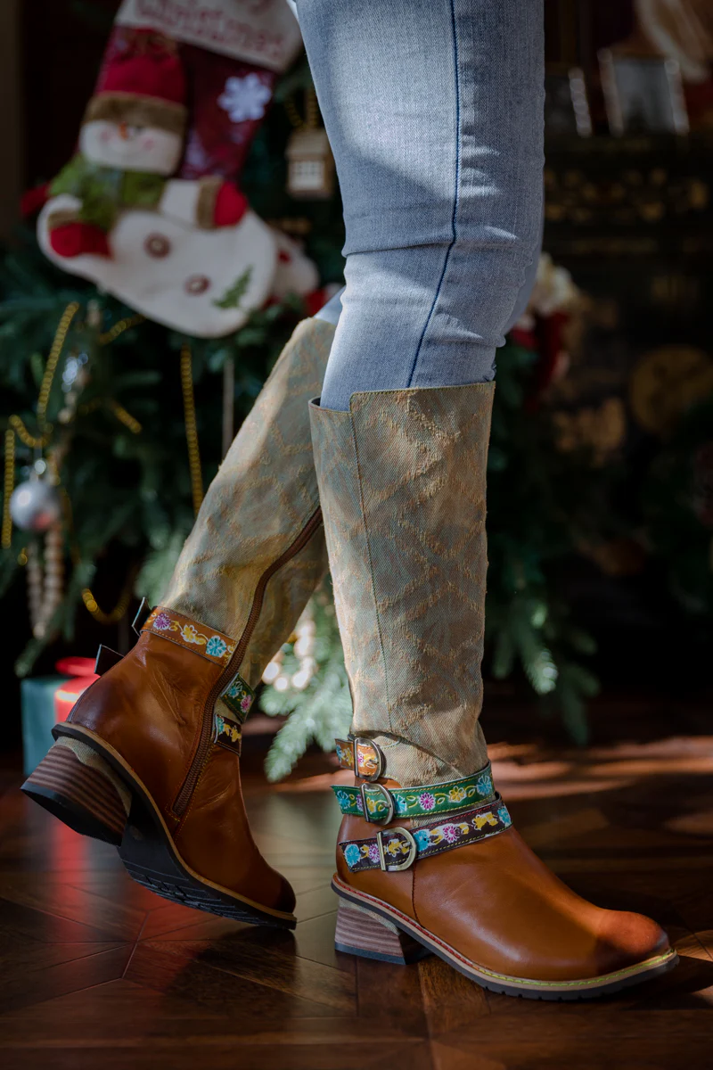 SOFFIA | TRI-STRAP CANVAS LEATHER KNEE HIGH BOOT - Image 8