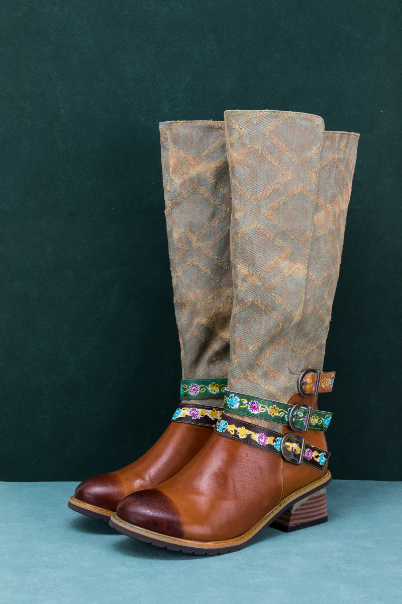 SOFFIA | TRI-STRAP CANVAS LEATHER KNEE HIGH BOOT - Image 9