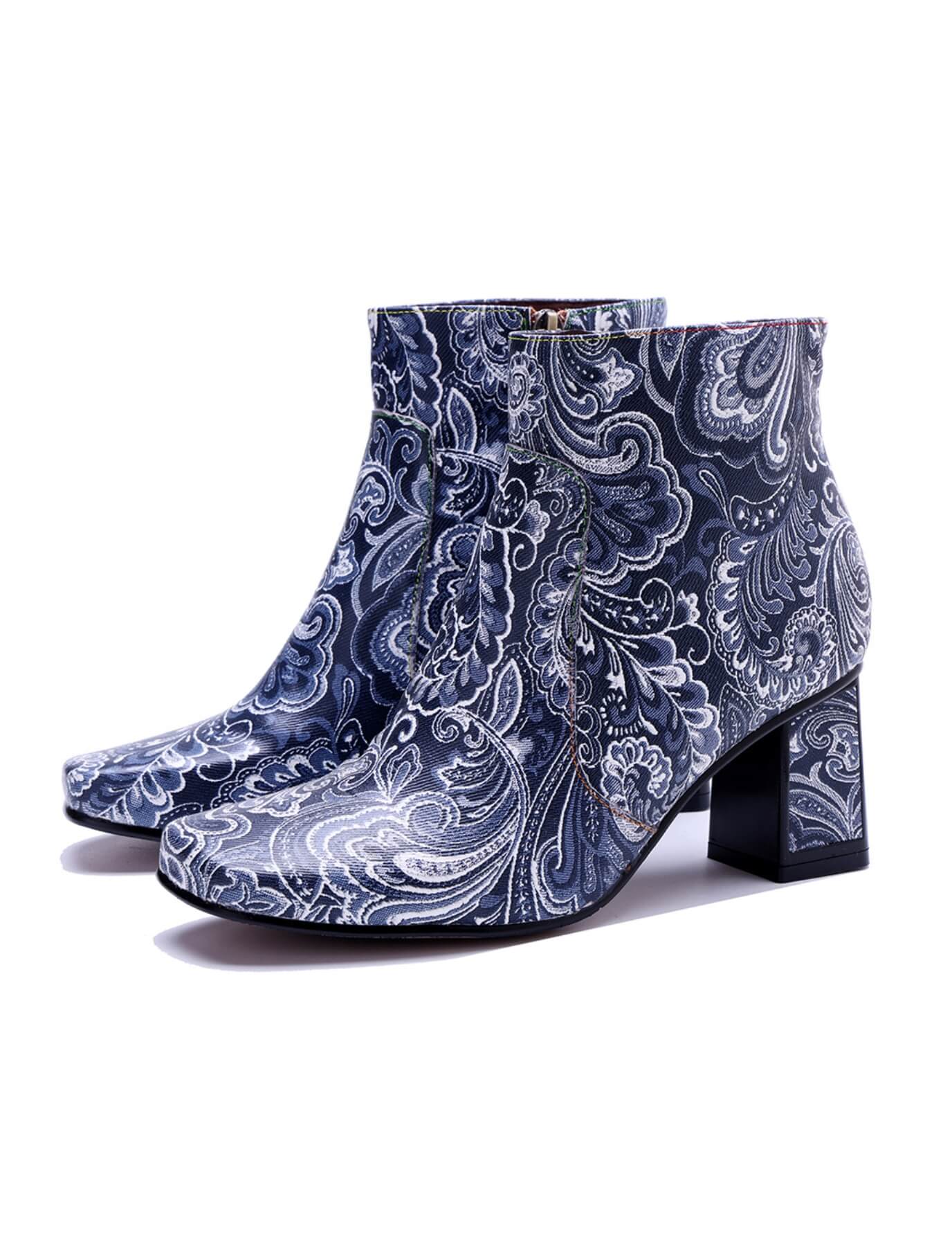 Soffia | Tropic Halo Abstract Paisley Print Leather Ankle Boots - Image 10