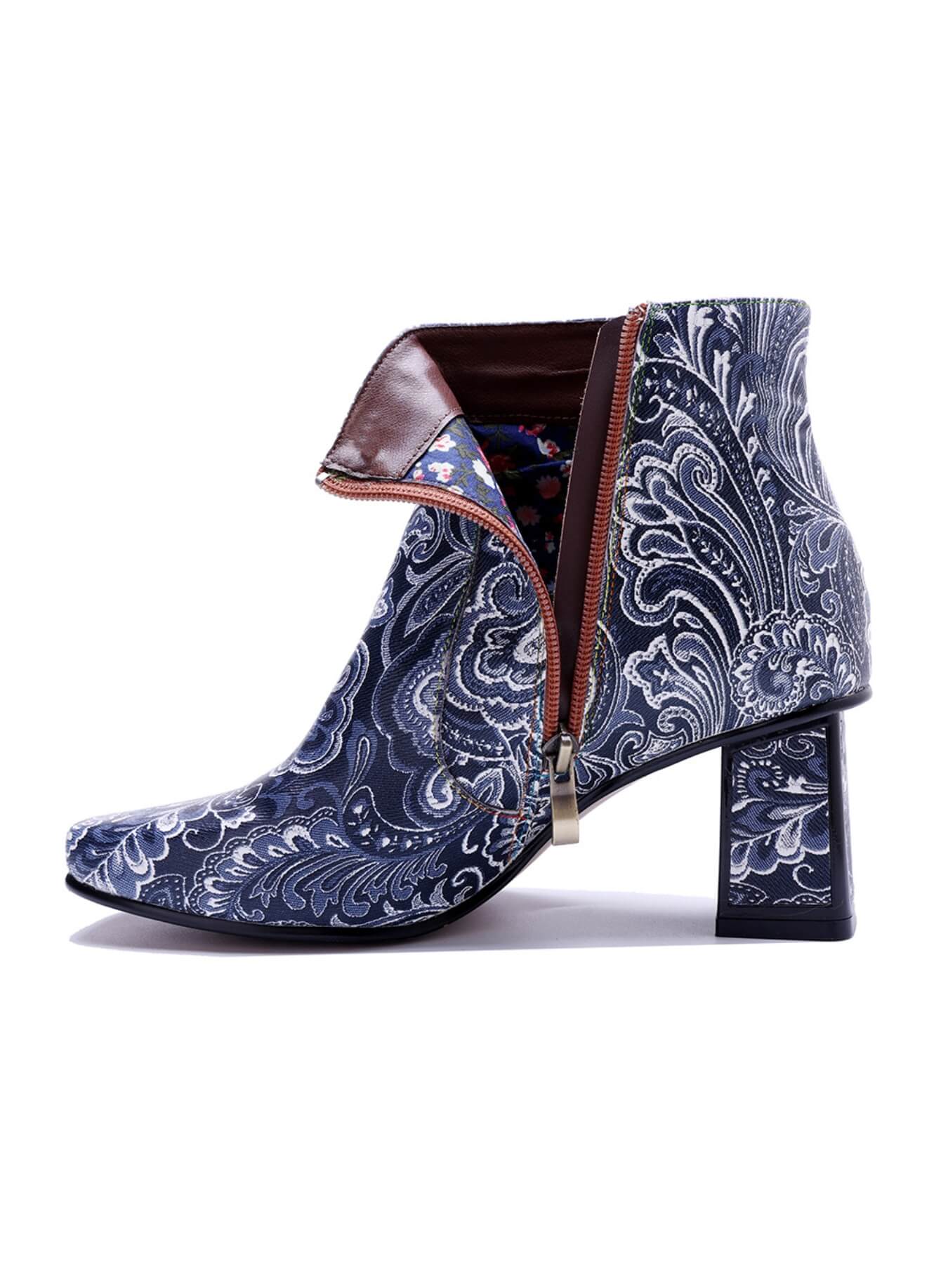 Soffia | Tropic Halo Abstract Paisley Print Leather Ankle Boots - Image 8