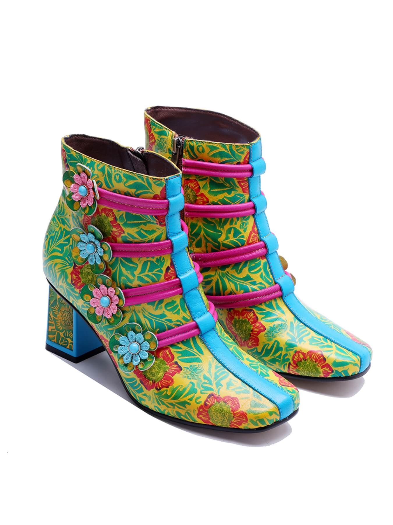 Soffia | Tropic Halo Spring Bloom Leather Ankle Boots - Image 3