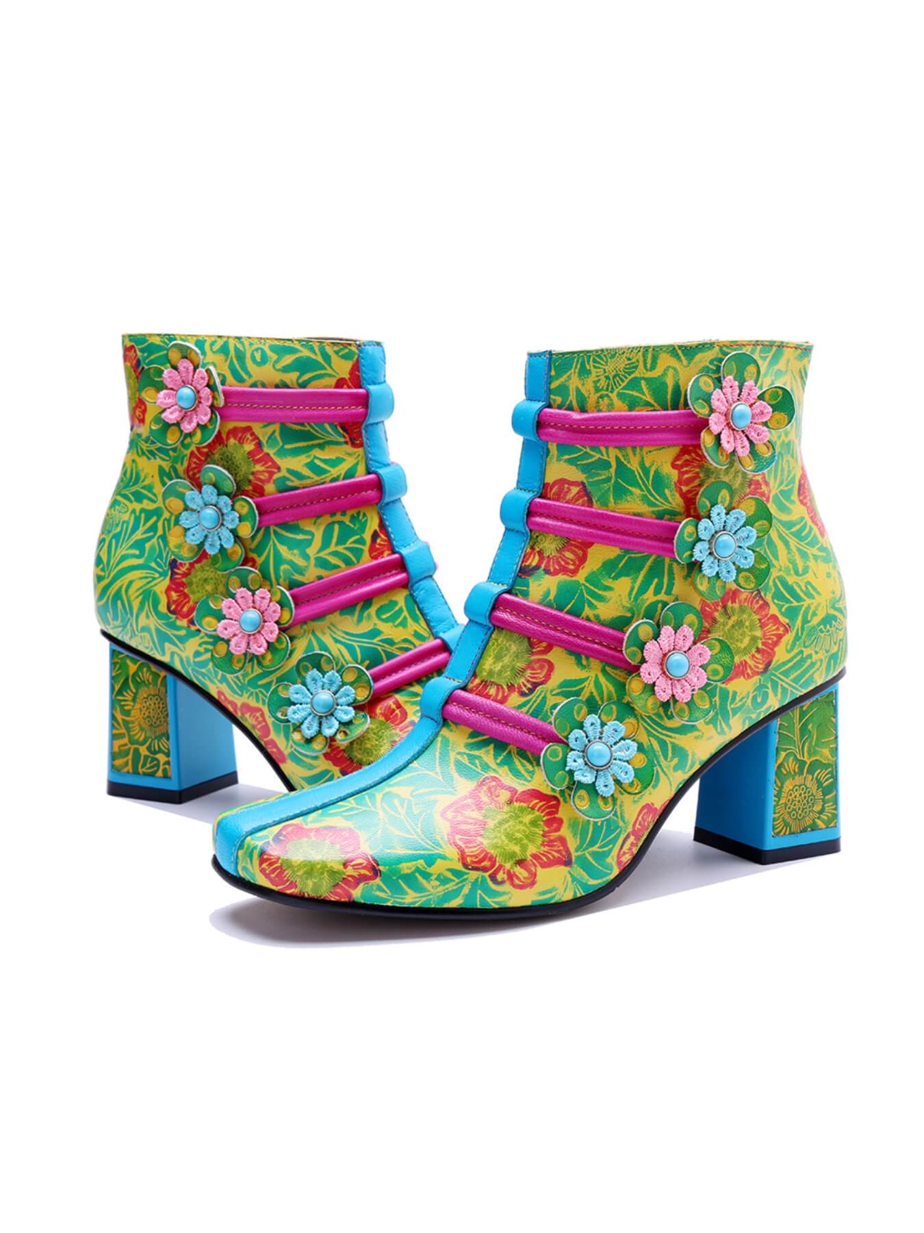 Soffia | Tropic Halo Spring Bloom Leather Ankle Boots - Image 4