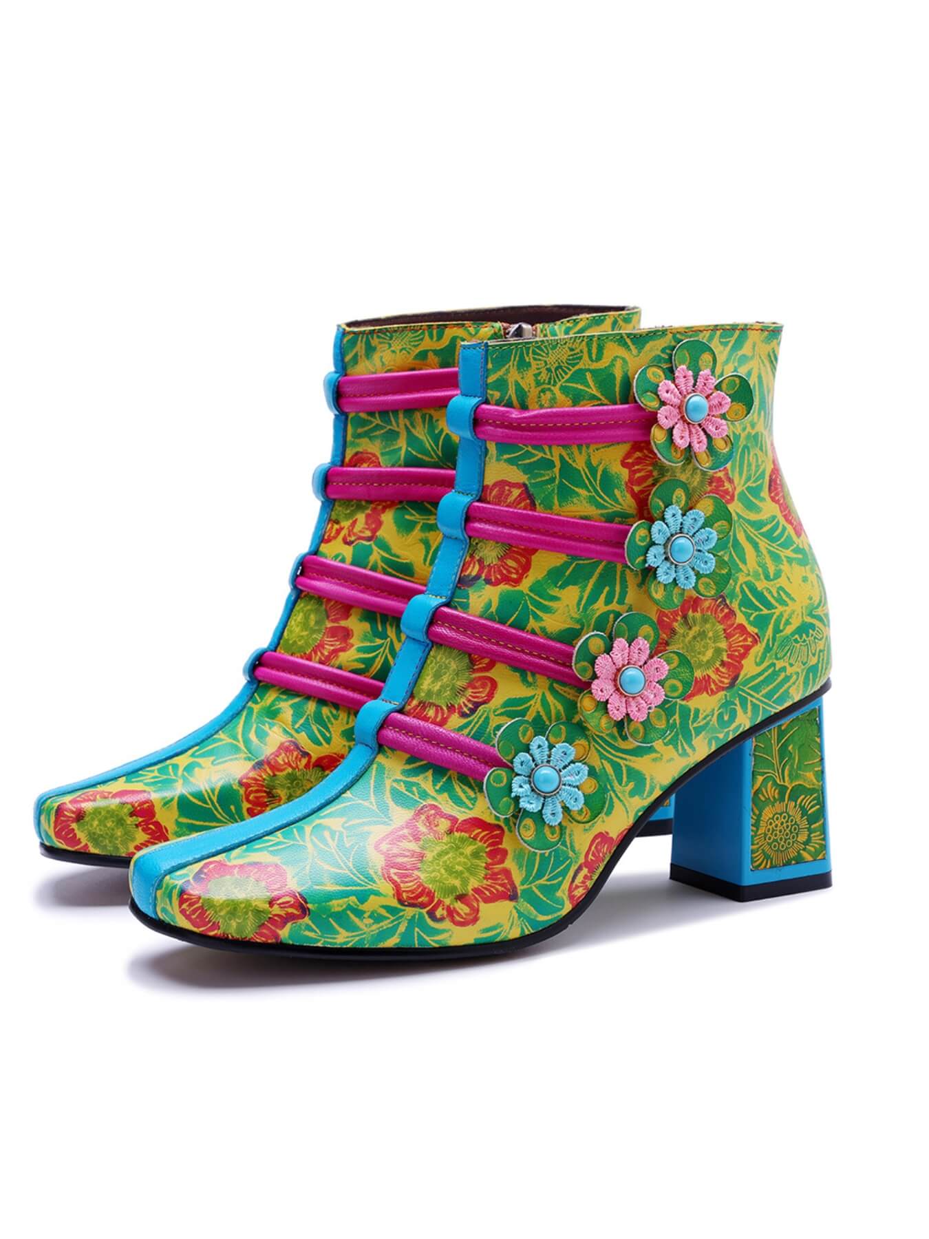 Soffia | Tropic Halo Spring Bloom Leather Ankle Boots - Image 5