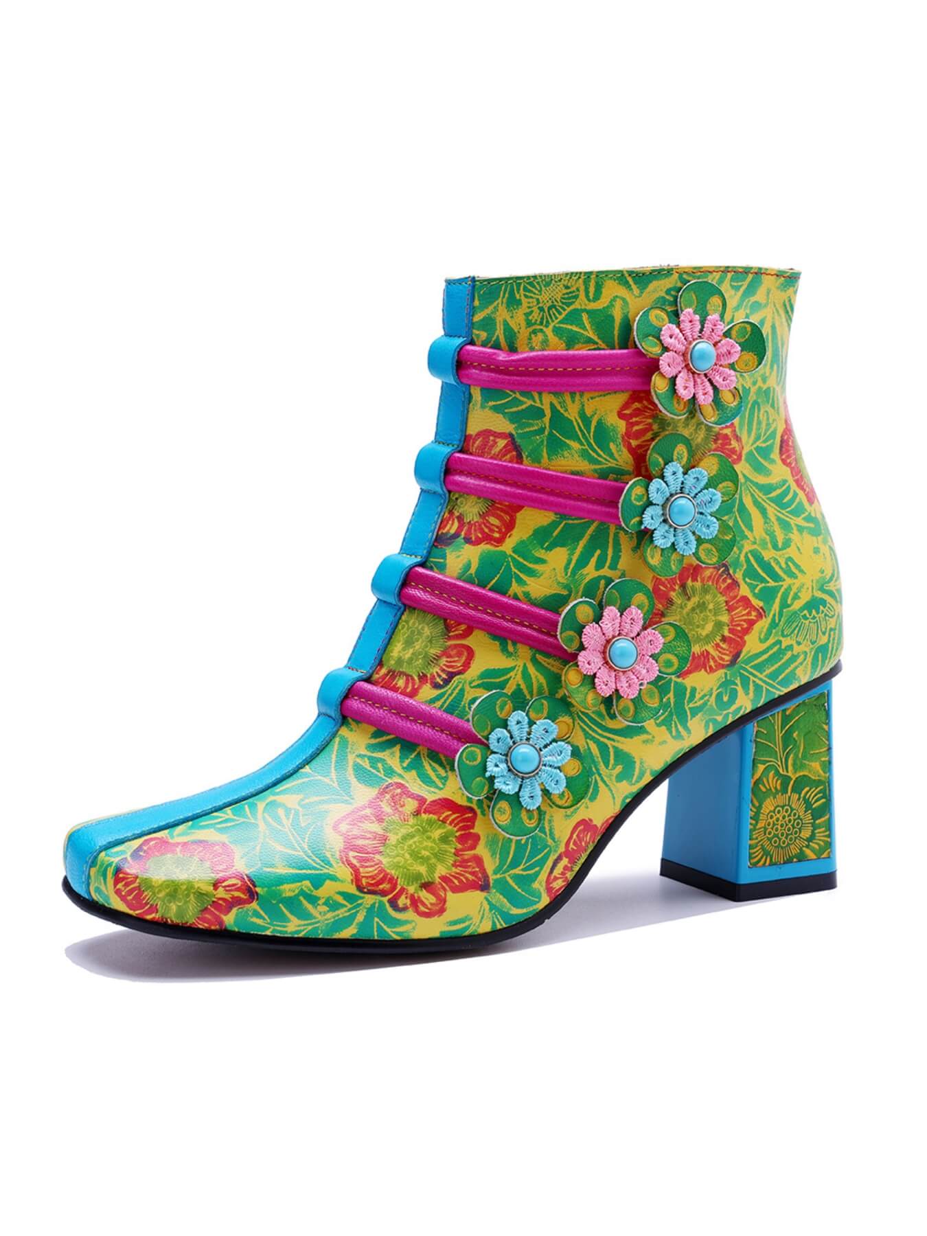 Soffia | Tropic Halo Spring Bloom Leather Ankle Boots - Image 7