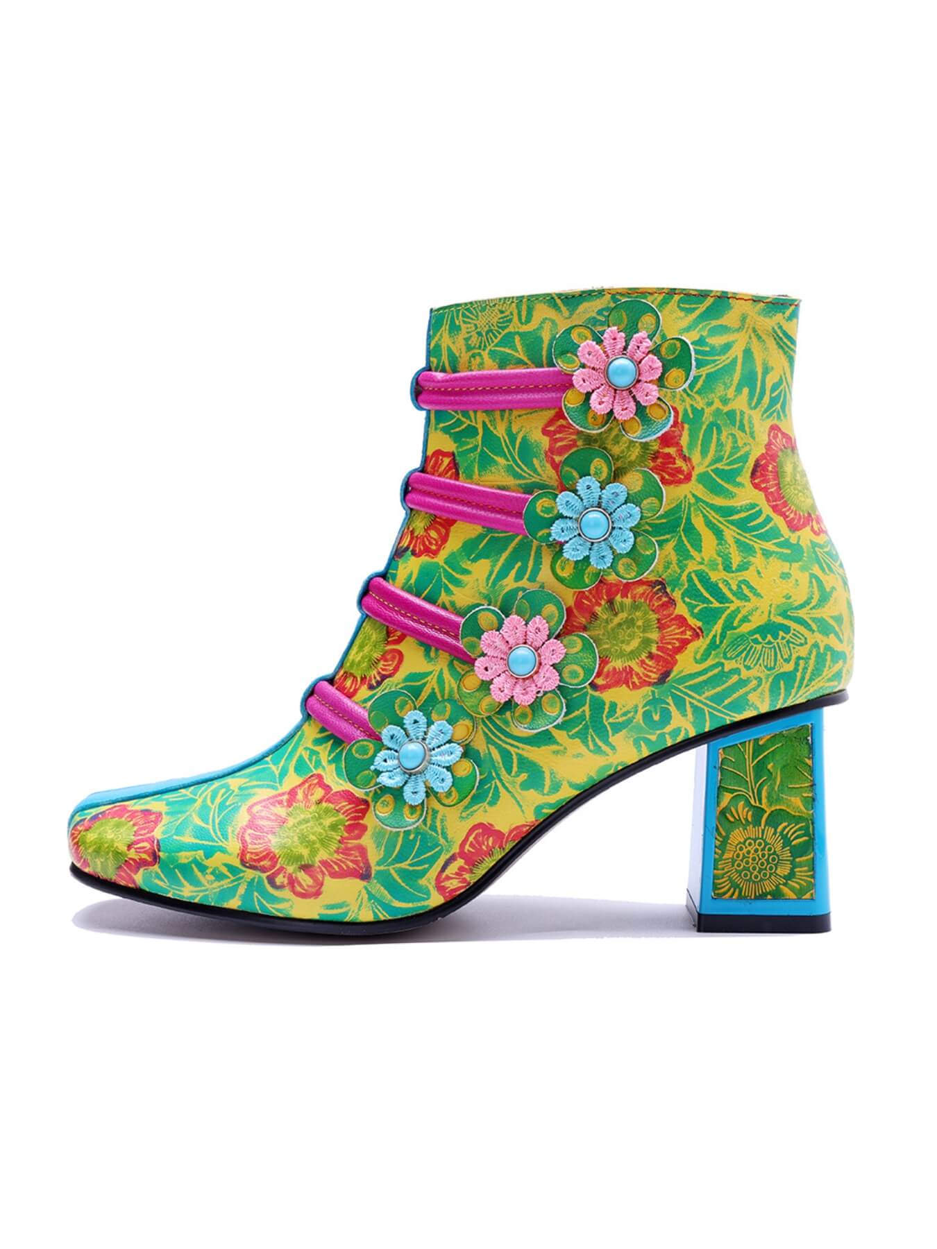 Soffia | Tropic Halo Spring Bloom Leather Ankle Boots - Image 8