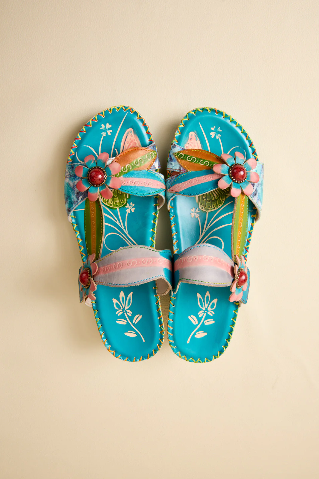 Soffia | Vaughn Floral Applique Leather Sandals - Image 12