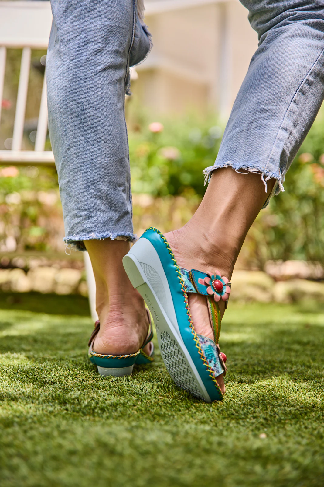 Soffia | Vaughn Floral Applique Leather Sandals - Image 6