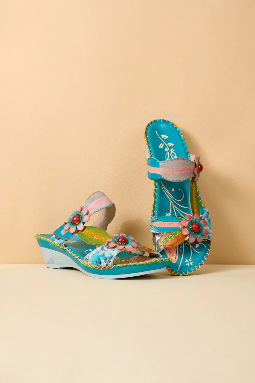 Soffia | Vaughn Floral Applique Leather Sandals - Image 8