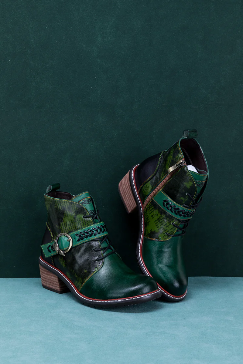 SOFFIA | VINTAGE DARK GREEN LEATHER ANKLE BOOT - Image 10