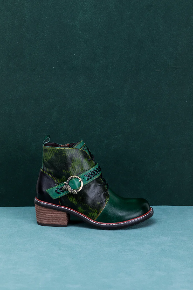 SOFFIA | VINTAGE DARK GREEN LEATHER ANKLE BOOT - Image 11