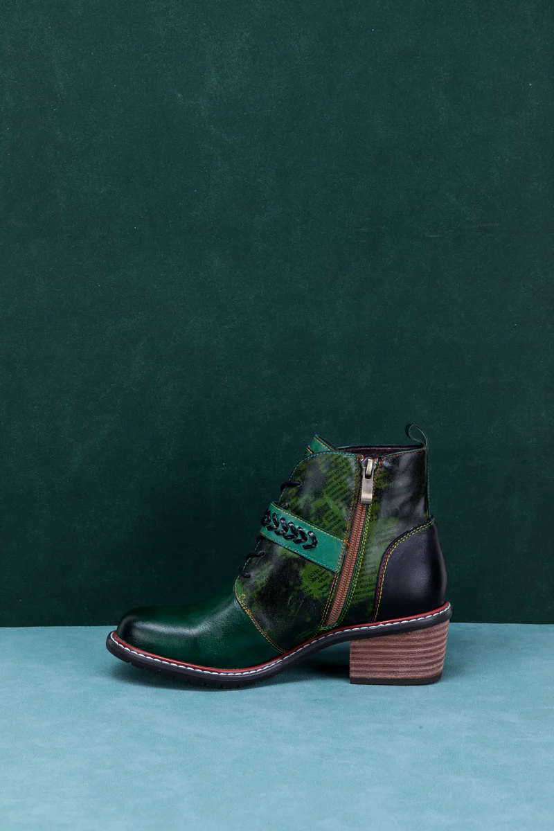 SOFFIA | VINTAGE DARK GREEN LEATHER ANKLE BOOT - Image 12