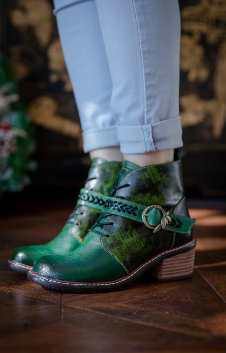 SOFFIA | VINTAGE DARK GREEN LEATHER ANKLE BOOT - Image 2