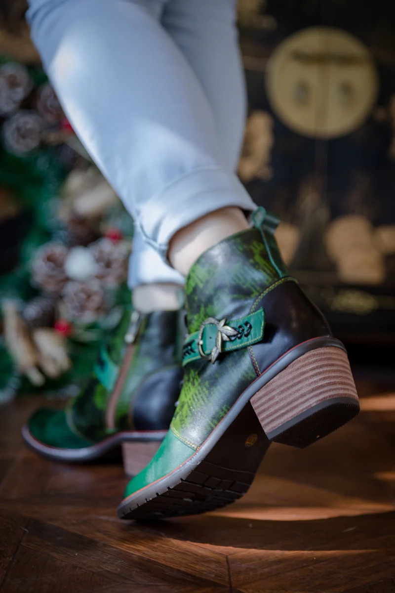 SOFFIA | VINTAGE DARK GREEN LEATHER ANKLE BOOT - Image 3