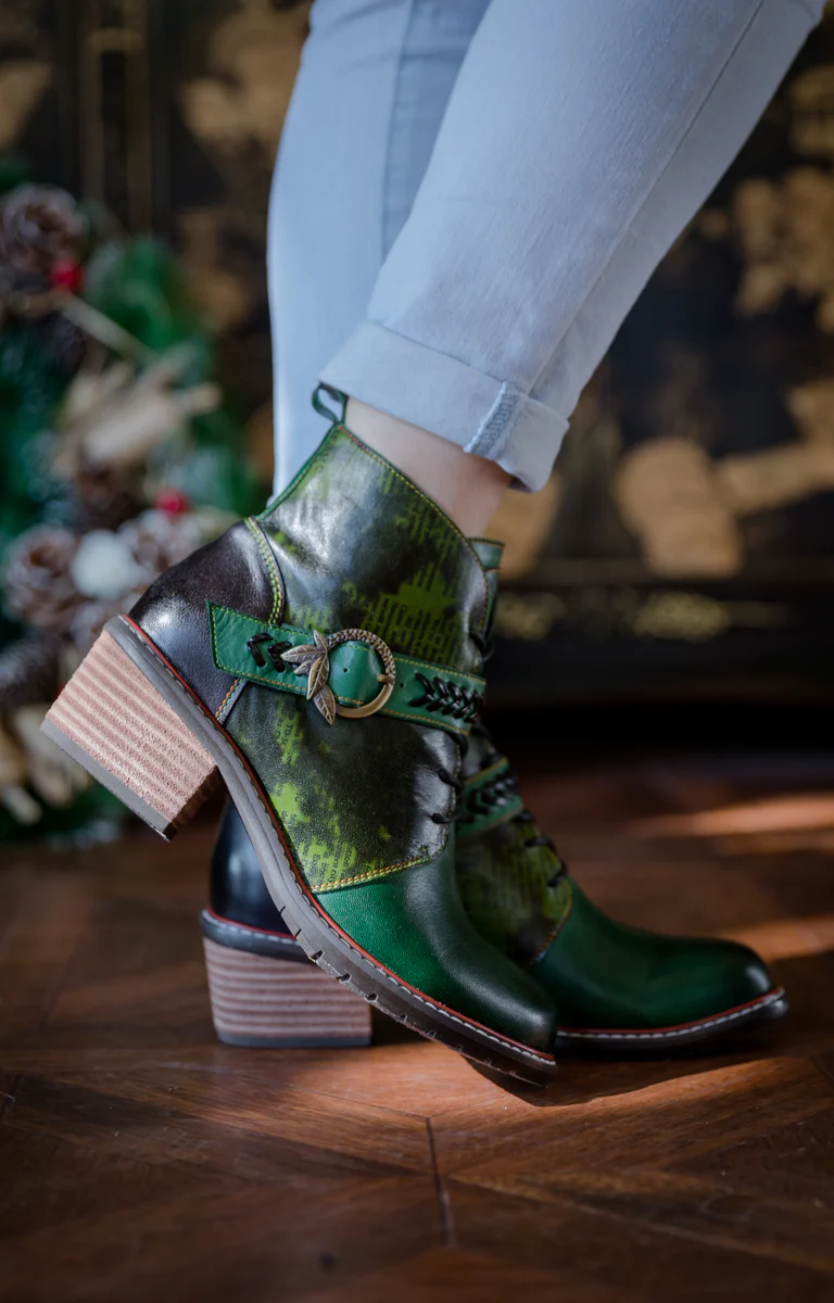 SOFFIA | VINTAGE DARK GREEN LEATHER ANKLE BOOT - Image 4