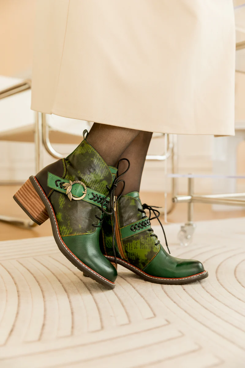 SOFFIA | VINTAGE DARK GREEN LEATHER ANKLE BOOT - Image 5