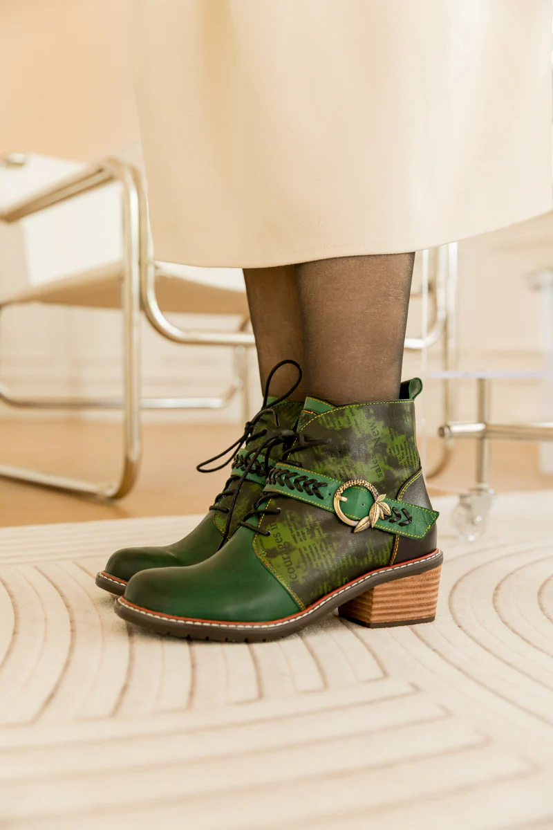 SOFFIA | VINTAGE DARK GREEN LEATHER ANKLE BOOT - Image 6