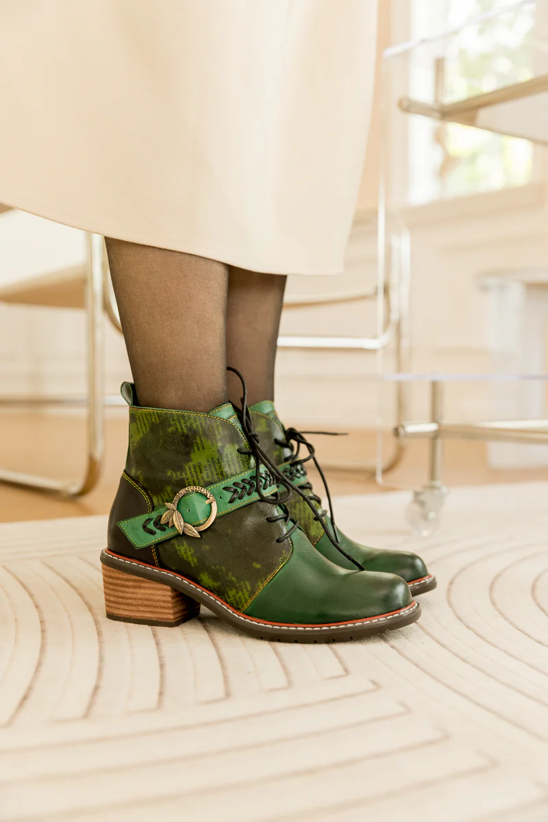 SOFFIA | VINTAGE DARK GREEN LEATHER ANKLE BOOT - Image 7