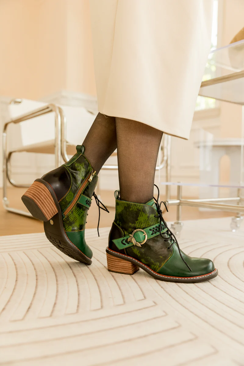 SOFFIA | VINTAGE DARK GREEN LEATHER ANKLE BOOT - Image 8