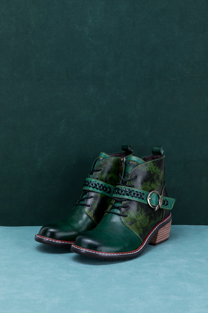 SOFFIA | VINTAGE DARK GREEN LEATHER ANKLE BOOT - Image 9
