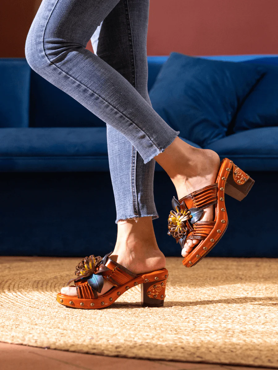 SOFFIA | WISH UPON A DREAM STUDDED FLORAL LEATHER MULE - Image 4