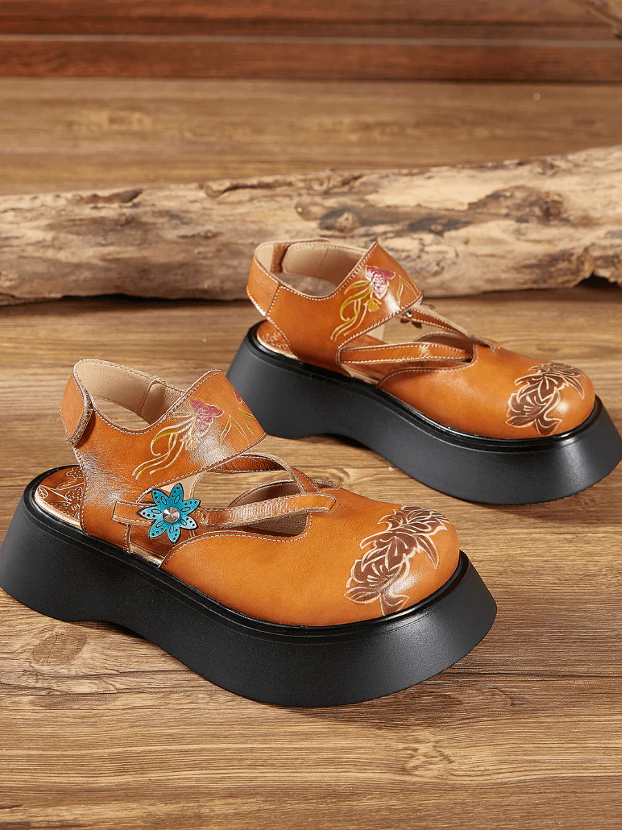 SOFFIA | YELLOW CUT-PUT STRAP LEATHER SANDAL - Image 4