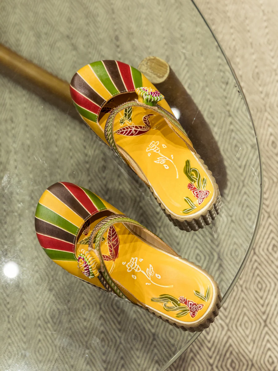 SOFFIA | Genuine Leather Yellow Ribbed-Sole Floral Appliqued Platform Sandals Clogs - Image 6