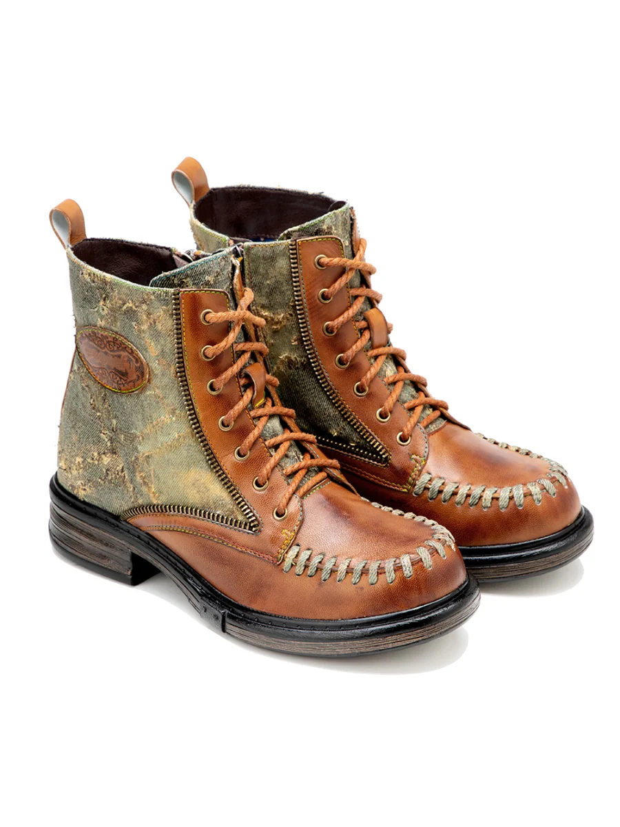 SOFFIA | Zip Trim Stitch Detailed Head Leather Combat Boots - Image 7