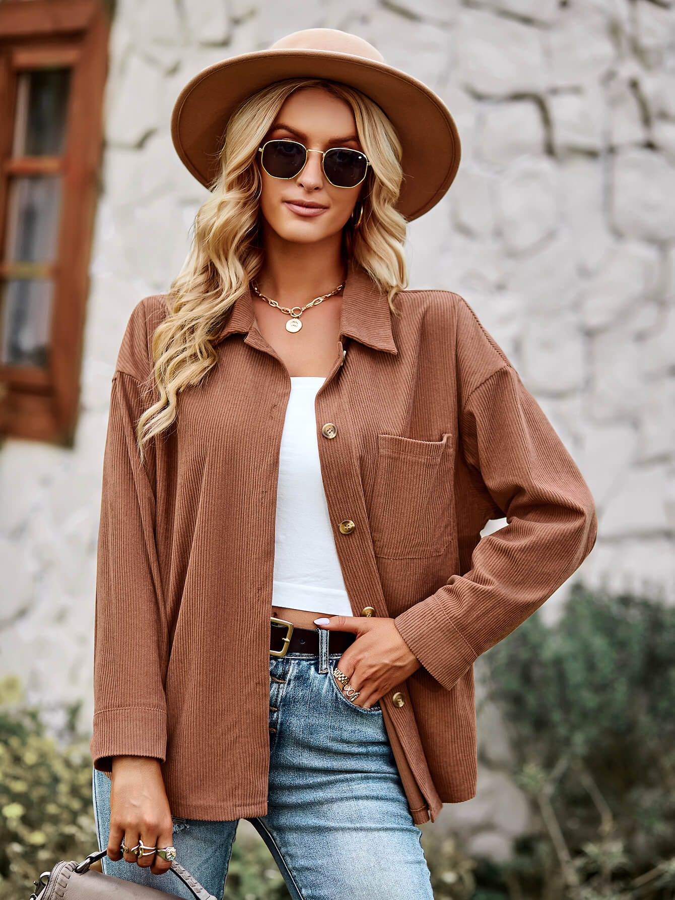SOFIA COTTON BLEND FRENCH SHACKET - MOCHA - Image 2