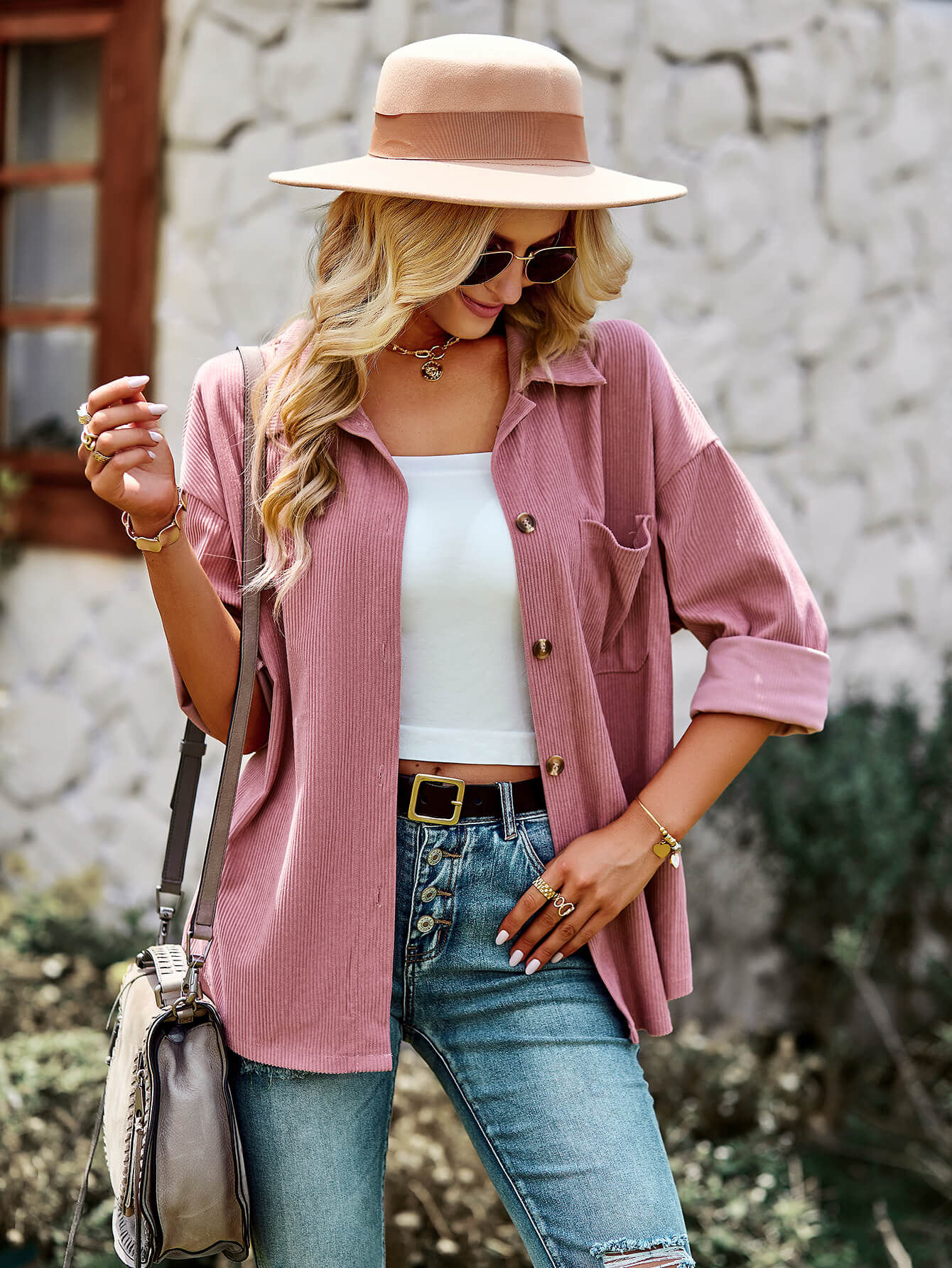 SOFIA COTTON BLEND FRENCH SHACKET - PINK - Image 5