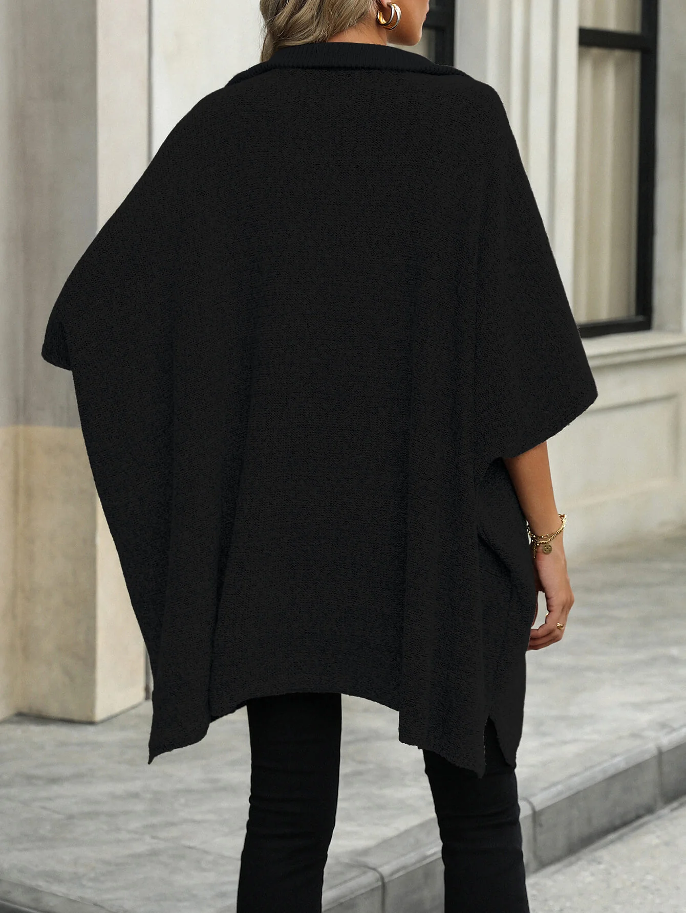 Solina Zip Front Oversized Sweater - Black - Image 6