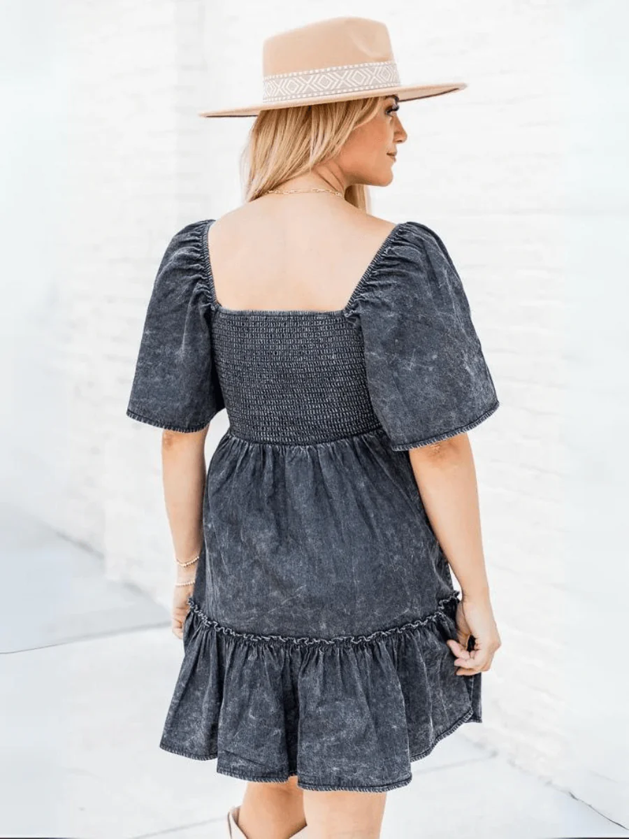 Sonesta Babydoll Denim Mini Dress - Black - Image 4