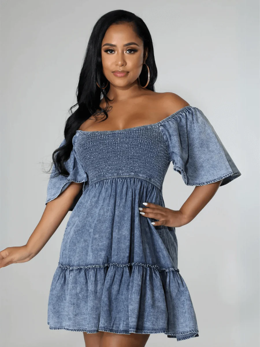 Sonesta Babydoll Denim Mini Dress - Light Wash - Image 3