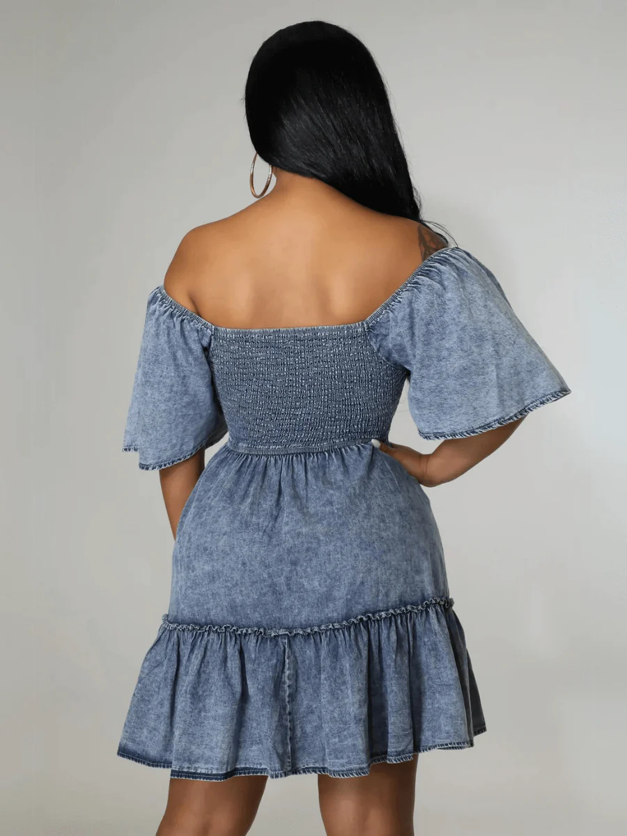Sonesta Babydoll Denim Mini Dress - Light Wash - Image 5